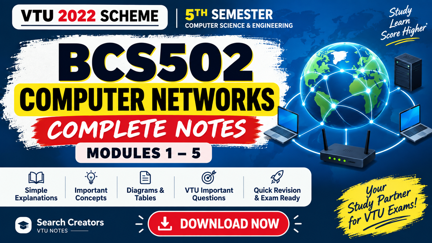 BCS502 Computer Networks Complete Notes Modules 1–5 | VTU 5th Sem 2022 Scheme