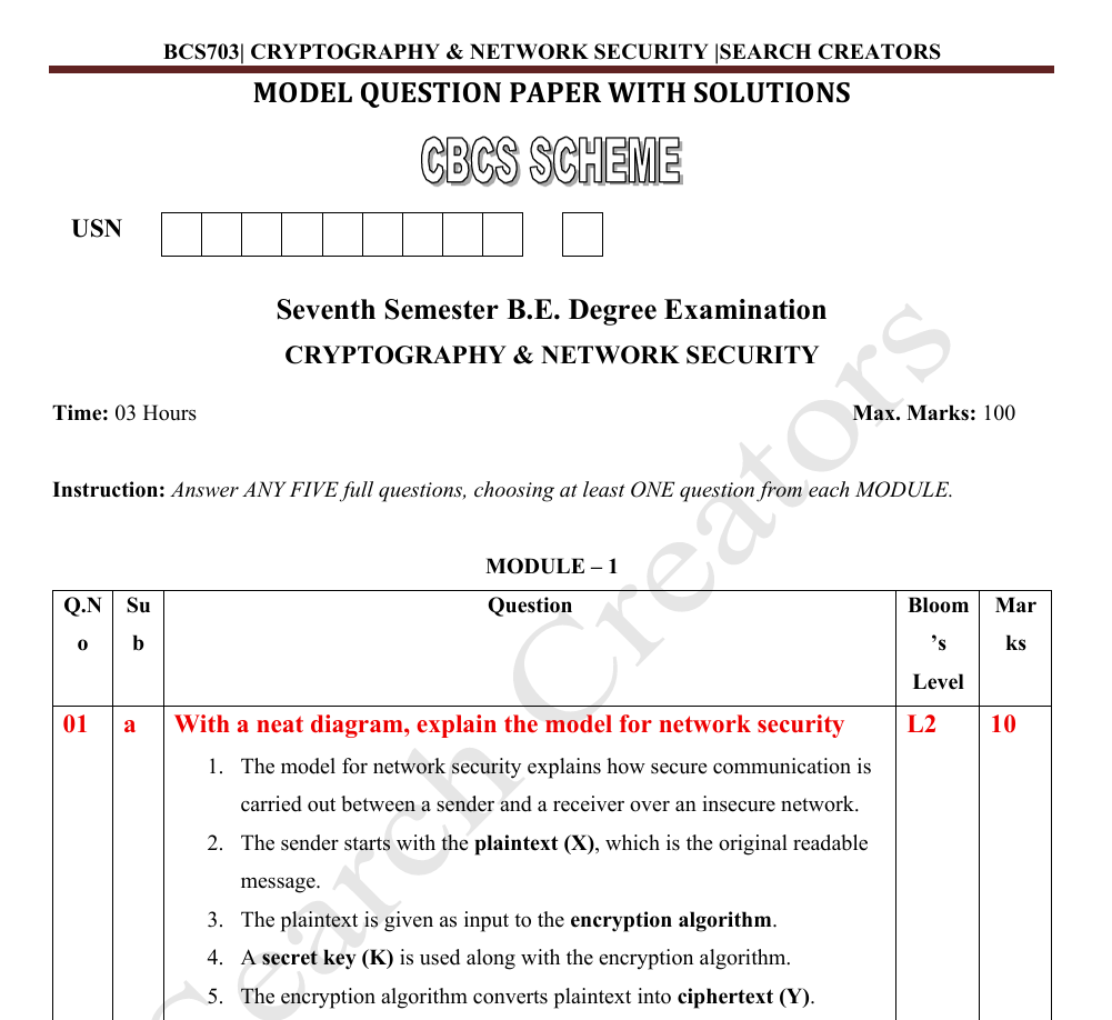 BCS703| CRYPTOGRAPHY & NETWORK SECURITY MQP SOLUTIONS