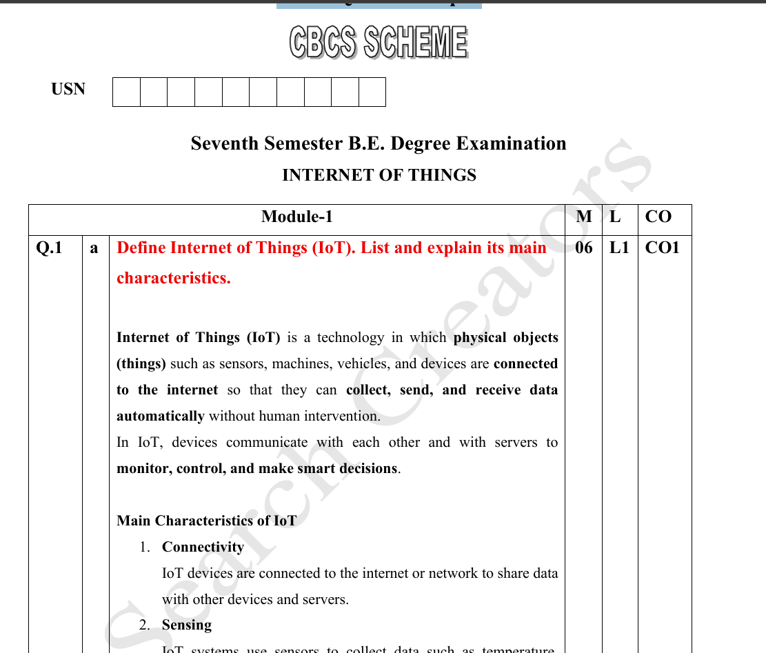 BCS701 -  INTERNET OF THINGS Model Question Paper Solution