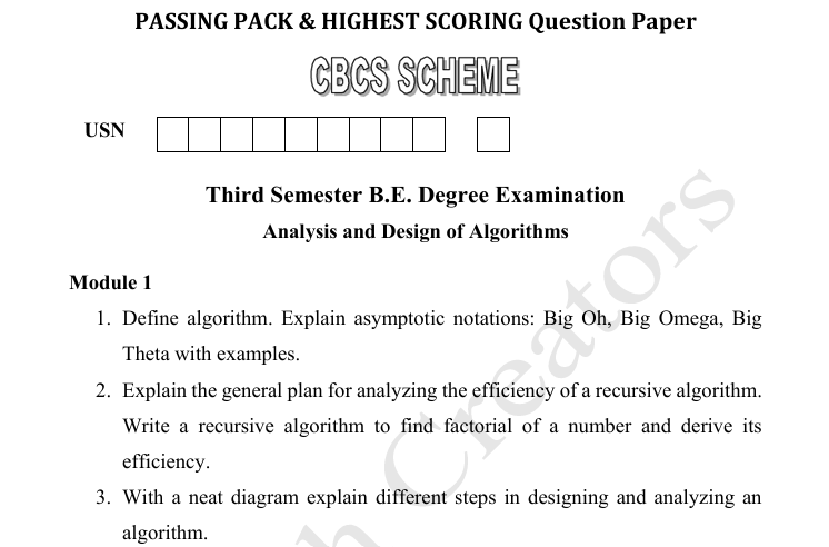 BCS401| ADA PASSING PACK & HIGHEST SCORING Question Paper   