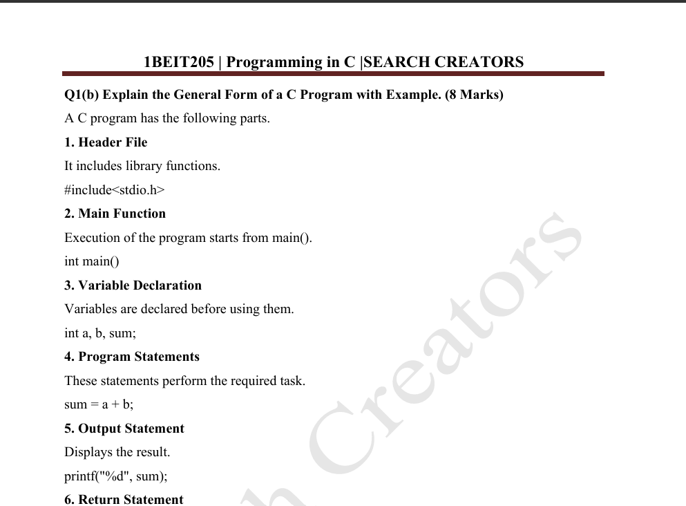 PROGRAMMING IN C MQP SOLUTIONS