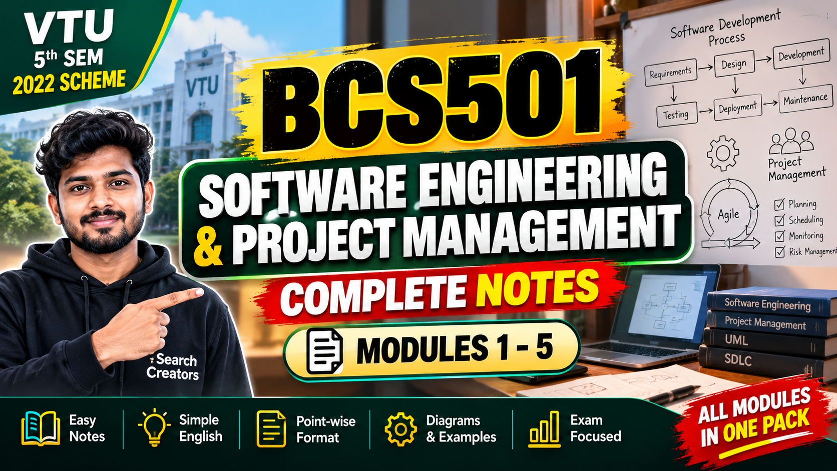 BCS501 Software Engineering & Project Management Complete Notes Modules 1–5 | VTU 2022 Scheme