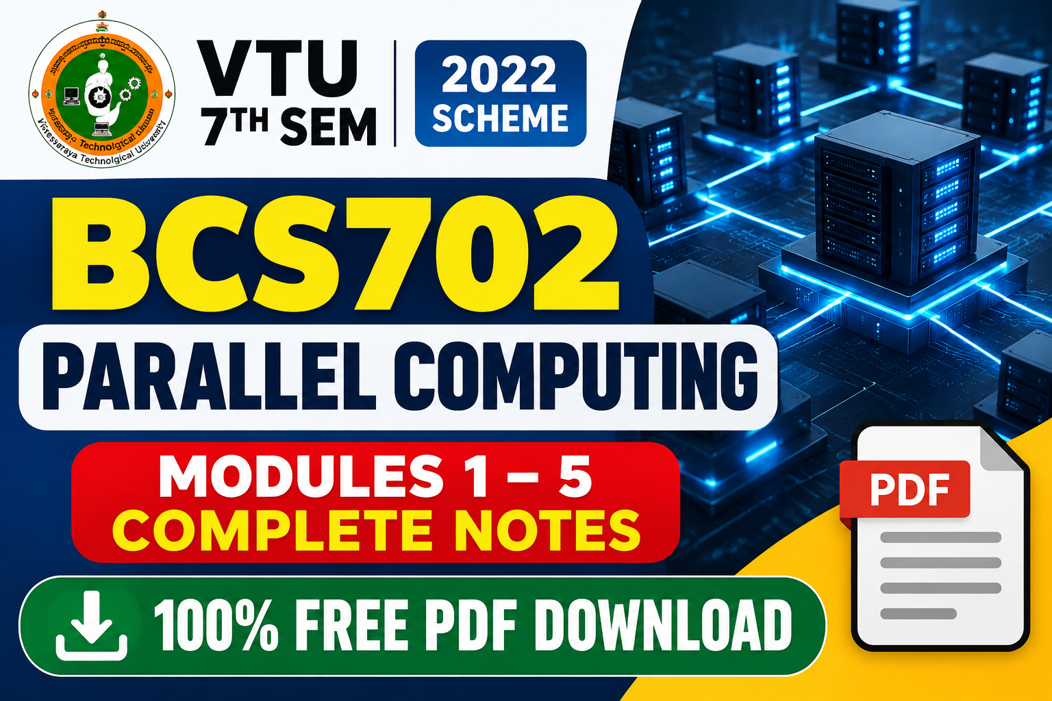 BCS702 Parallel Computing Complete Notes PDF | Modules 1–5 | VTU 7th Sem 2022 Scheme | FREE Download